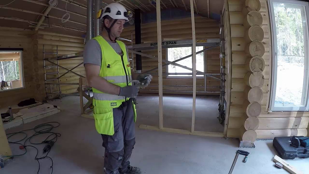 Правильная конструкция каркасной перегородки в доме из бревна и бруса . Серия 11.