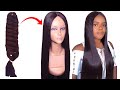 DIY 34 Inches Bone Straight Crochet Wig Using Expression Braid Extension - No Closure Wig