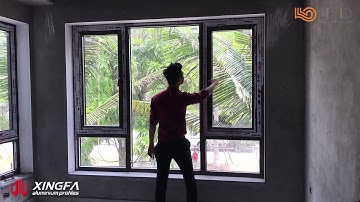 Cửa Sổ Mở Quay 2 Cánh Nhôm Xingfa Kết Hợp Vách Kính Ở Giữa
