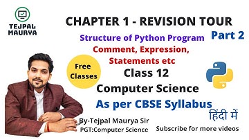 Chapter 1 Revision Tour 1 | Part 2 | Class XII Computer Science (Python Programming) As per CBSE