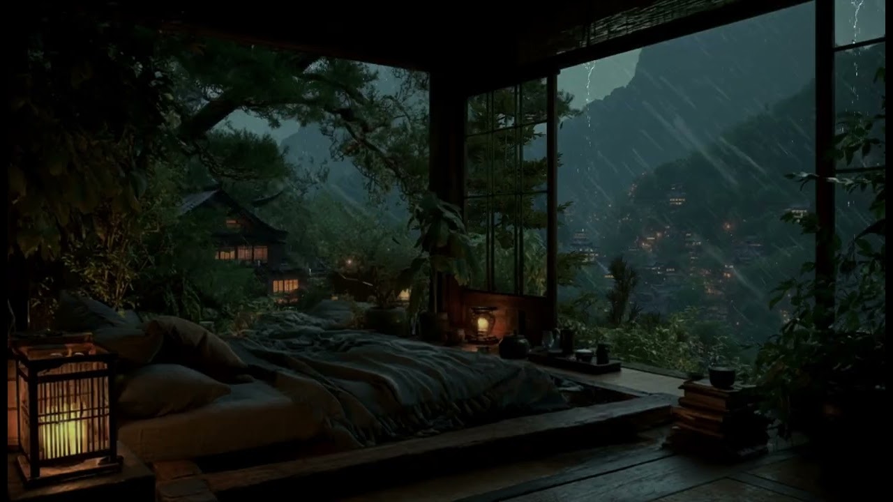 Forest Bedroom Rain at Night 🌲 | Tranquil Ambience for Deep Sleep