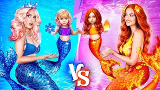 Hot vs Cold Mermaids! Girl on Fire and Icy Girl Build Secret Room!