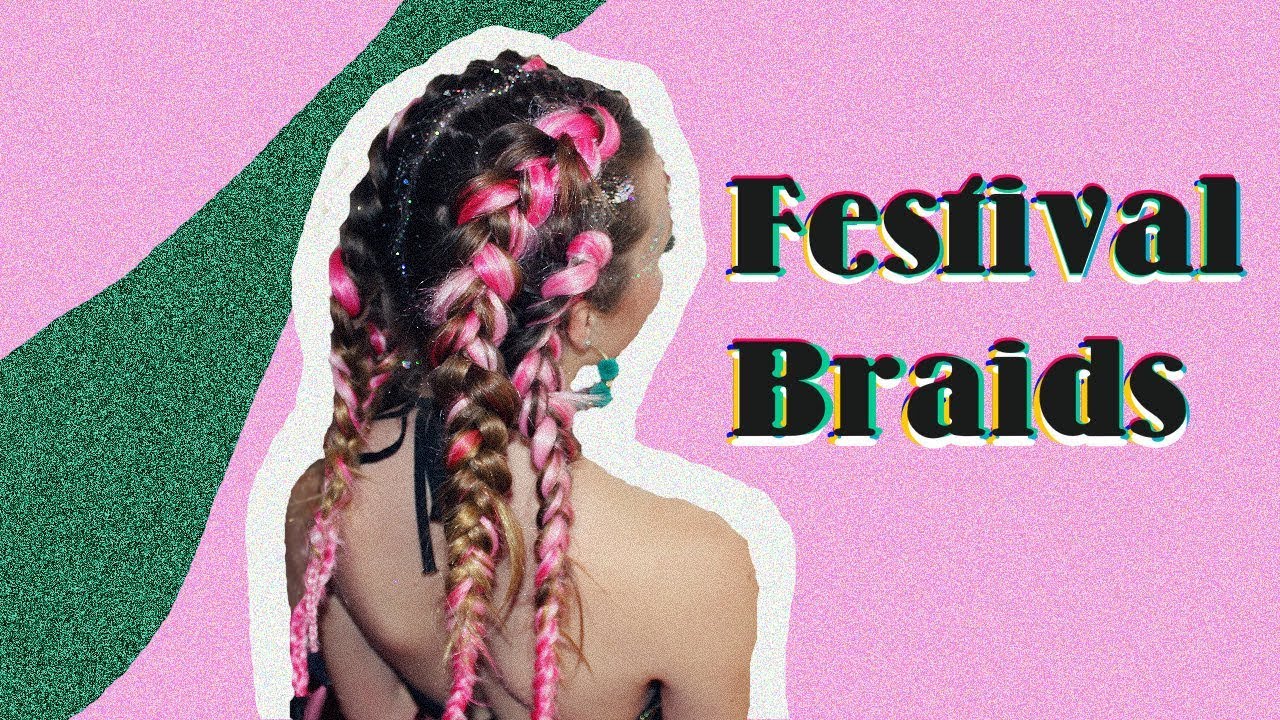 Glittery Festival Hair Pink Hair Extensions Dutch Braid Youtube.