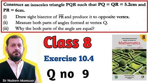 Class 8 Exercise 10.4 Q no 9 Ex 10.5 Construct Perpendicular Bisector of Triangle in Urdu Hindi