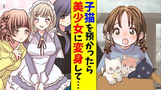 【漫画】泣いている女の子から3匹の子猫を預かると、美少女3人に変身して恩返しされた（恋愛マンガ動画）