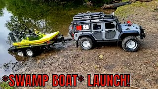 Rc Boat Trailer Launch *Swamp AirBoat* Traxxas Trx4 Defender Towing & Recovery