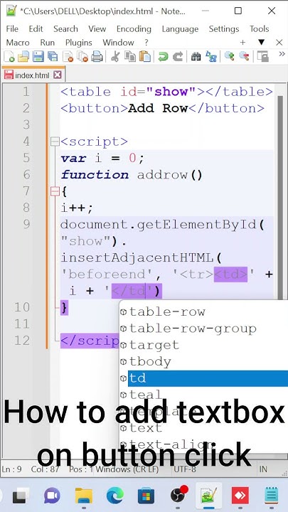 JavaScript Dynamic Table With Input Fields | HTML In Table ...