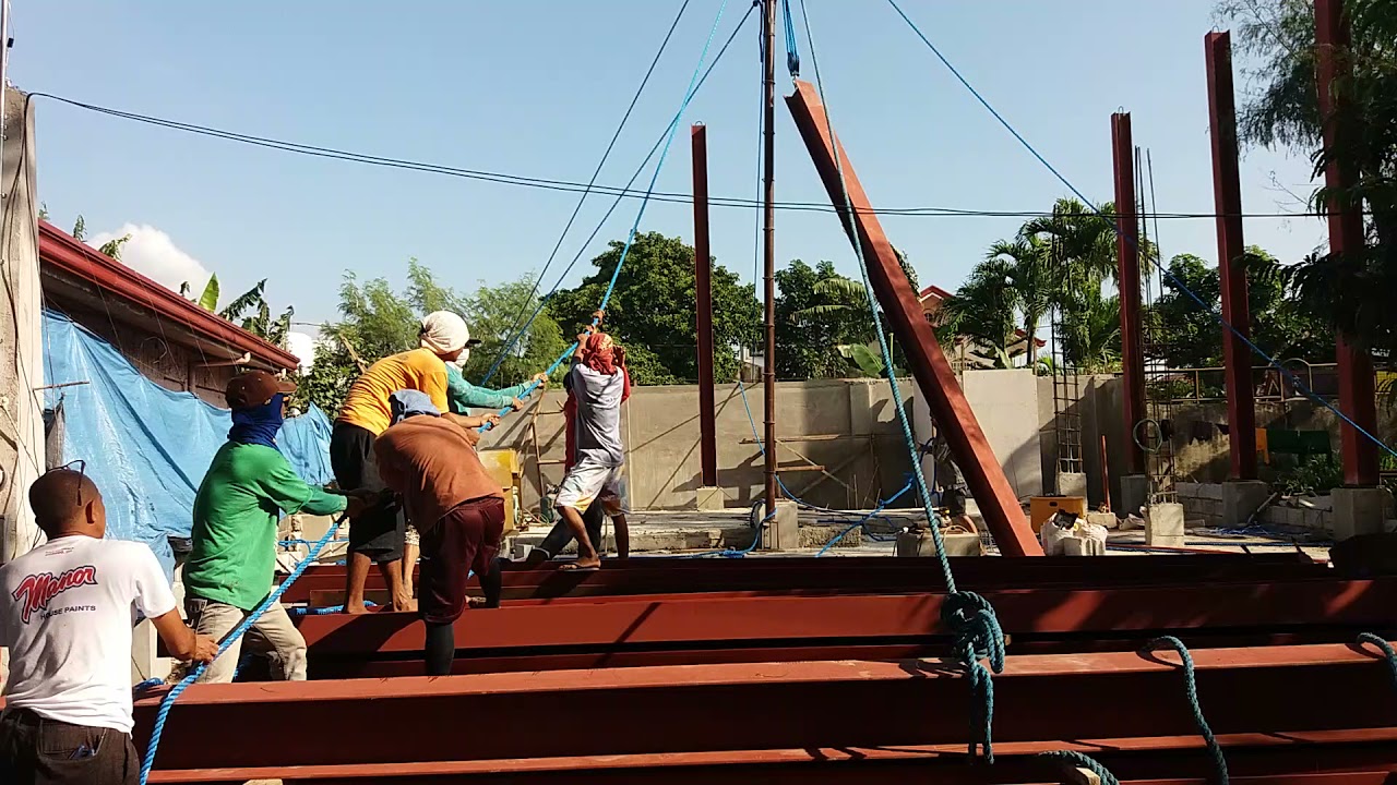 manual erection of steel I Beam column YouTube