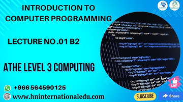 Introduction to Computer Programming Lecture No. 01 B2 ATHE Level 3 Computing