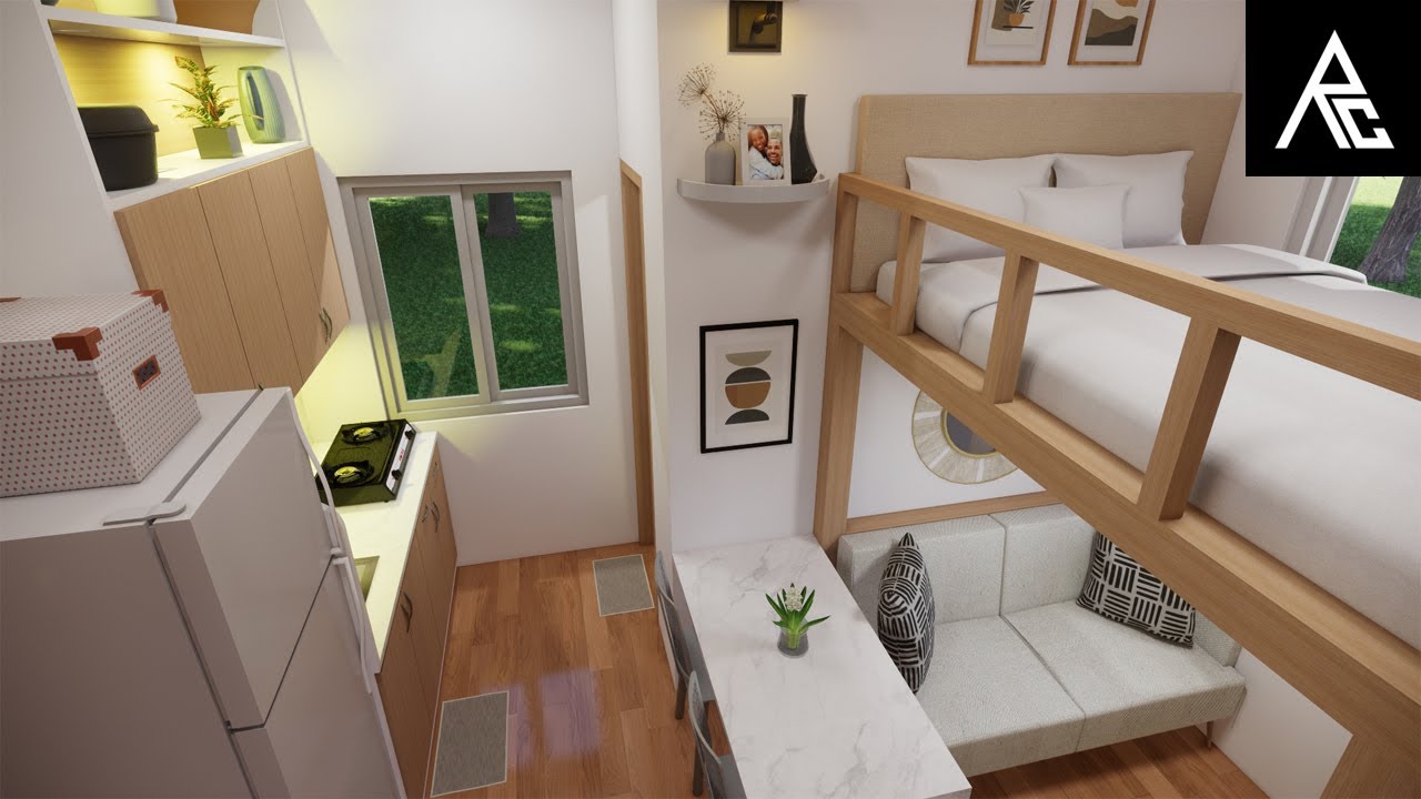 Cute Tiny House with Loft Bed Design Idea for Singles and Couples (4x4 ...