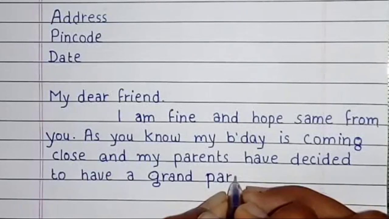 Write a letter to your friend to invite him on your birthday  Handwriting   Invitation letter