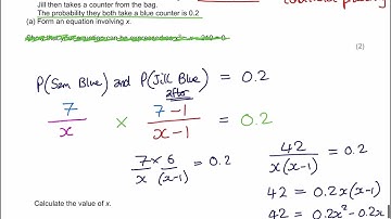 GCSE IGCSE Edexcel Math Maths Mathematics Probability Conditional Forming Solving Quadratic Equation