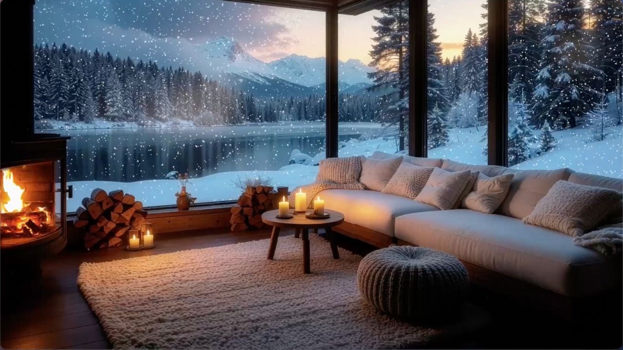 Soft Piano Jazz by the Fireplace in a Snowy Cabin | Cozy Winter Ambience for Quiet Evenings