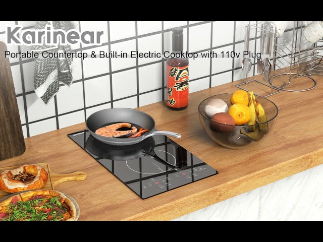 Karinear 2 Burners Electric Cooktop, 120v Plug in Ceramic Cooktop, 12 Inch  Countertop & Built-in Electric Stove Top with Child Safety Lock, Timer