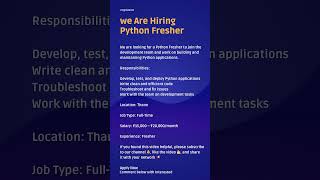 Junior Python Developer | Thane – Fresher Opportunity #shorts #nontech ,#itjobs #techjobs