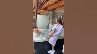 Outdoor hot tub in the Swiss alps! # #couplegoals #mountains #datenight #switzerland #hottub