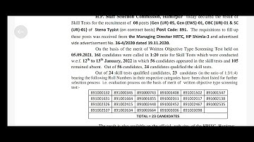 Hpssc Skill test Result of steno typist post code 891||15 Marks evaluation will be conductedon 4june