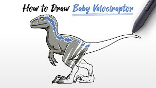 كيفية رسم ديناصور بيتا بيبي فيلوسيرابتور (بلو رابتور) من فيلم Jurassic World Dominion