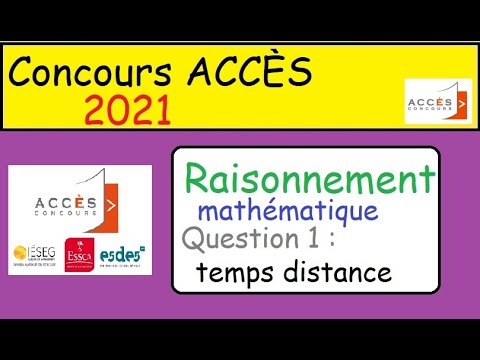 Concours ACCES 2021 raisonnement logique mathématiques Temps et distance Question1 Accès