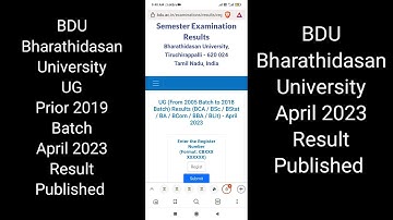 BDU Bharathidasan University April 2023 Prior 2019 Batch UG result Published