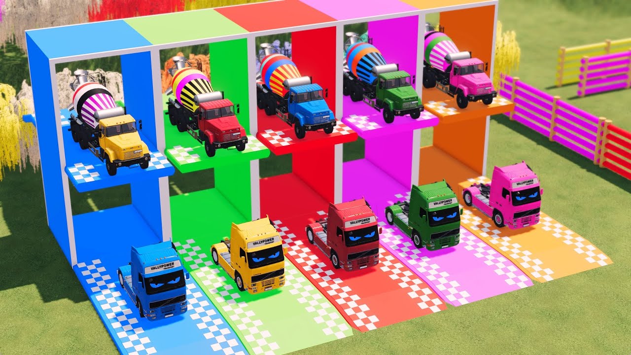 Garage with Colors   ALL MIXER TRUCK WITH FLATBED TRAILER TRUCK, PETERBILT, DAF, SCANIA, MERCEDES