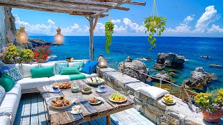 Morning Summer Jazz at Seaside Cafe Ambience ☕ Positive Bossa Nova Piano & Ocean Waves for Relax