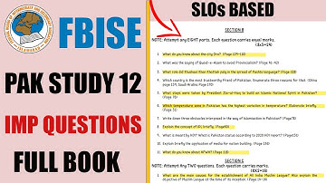 Pakistan Studies 12 Important  Guess 2022 | Federal Board