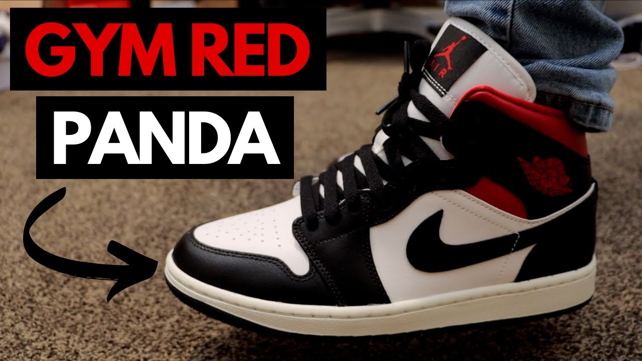 Jordan 1 Mid Gym Red Panda Unboxing + On Feet! (Black/Gym Red-Sail)