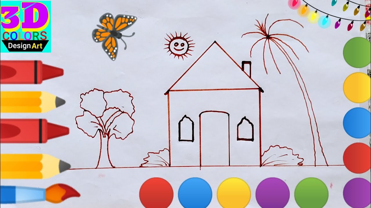 Drawing House form Shapes, easy acrylic painting for kids