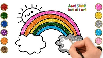 How to Draw a Rainbow, Clouds & Sun 🌈 | Easy Glitter Drawing for Kids