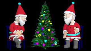 Santas are talking near the Christmas tree. Merry Christmas 3D animation. Christmas tree with balls.