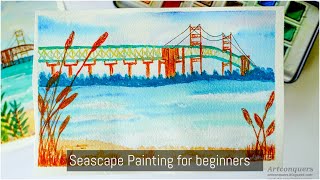 Watercolor Painting Ideas|Seascape Tutorial|Landscape painting for beginners|Watercolor Basics