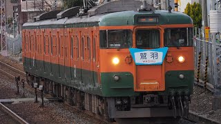 【貴重な湘南色】115系 日本旅行 団体臨時列車 リバイバル急行鷲羽号 通過