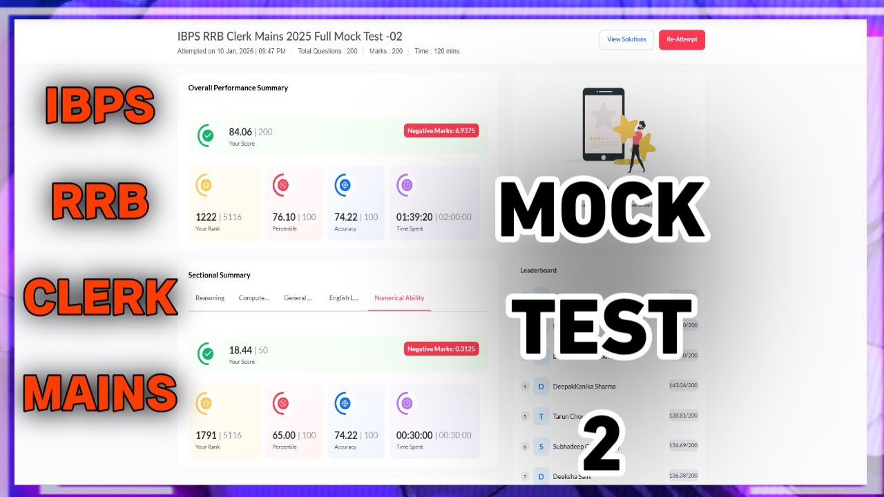 RRB Clerk Mains Live Mock Test  | Adda RRB Clerk Mains Full Length Mock Test - 2 | #ibpsrrbclerk