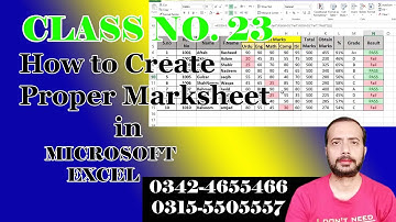 How to Create Proper Marksheet in Excel in Urdu - Percentage, Grade, Result - Class No 23