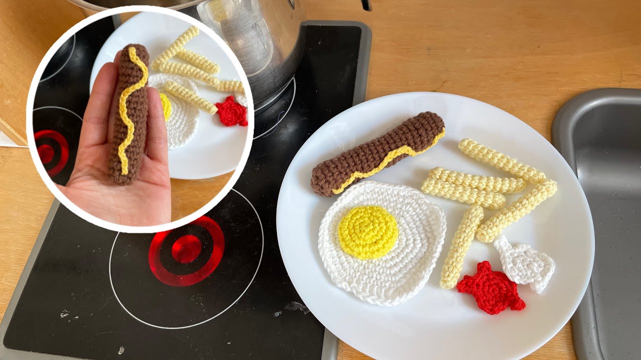 Bratwurst mit Senf häkeln 🌭 Spielküche Häkelanleitung | Marycrochet