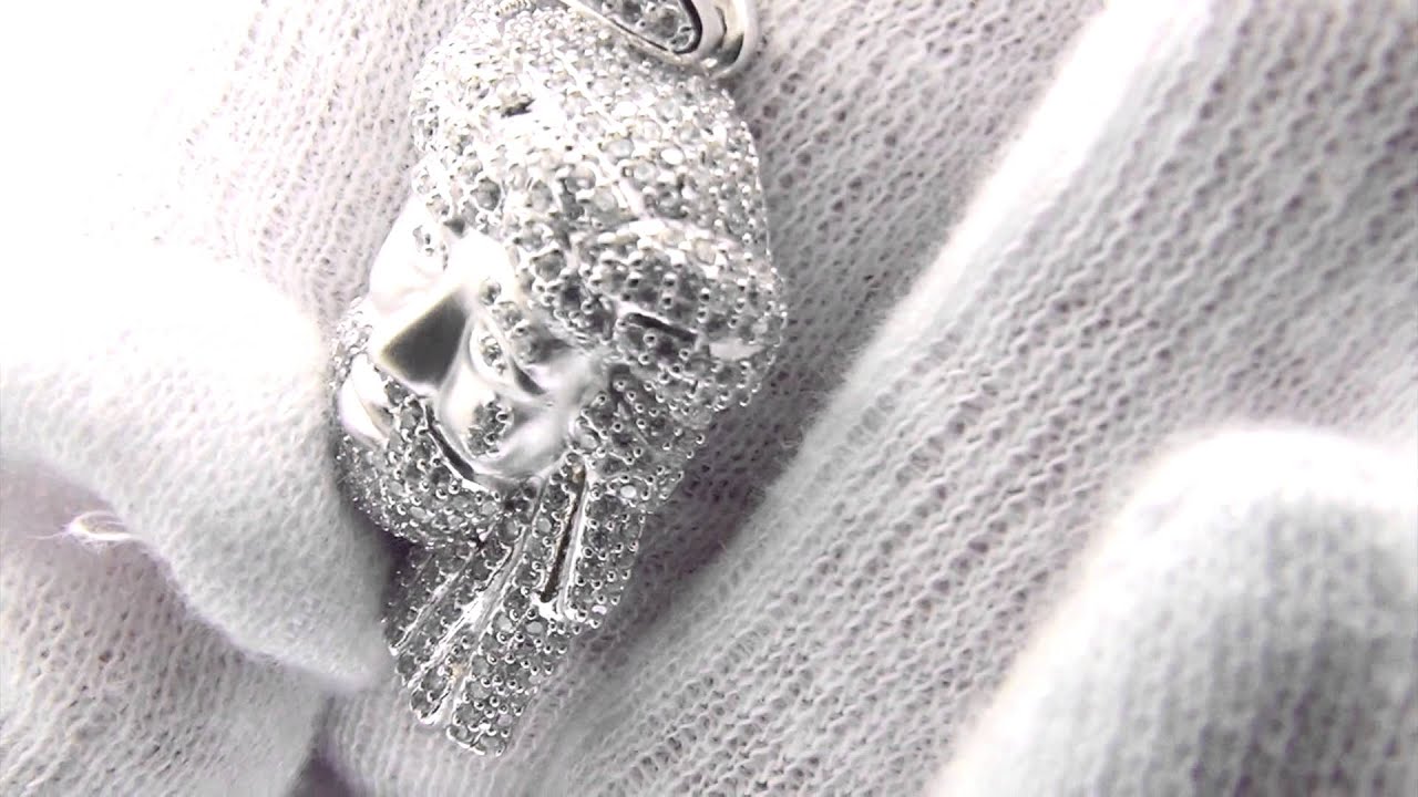 Satin Micro jesus Pendant .925 Sterling Silver Hand Set Lab Made Stones