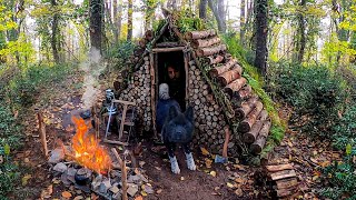 Bushcraft camp in the woods | Moss roof shelter | Build Survival VIKING HOUSE - STONE OVEN - Camping