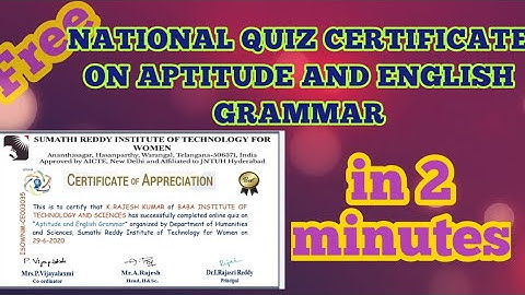 Free National Level Quiz on Aptitude and English Grammar with certificate in 2 Minutes|free quiz
