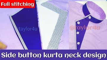 how to stitch side button kurta neck design | gents kurta pattern | designer kurta