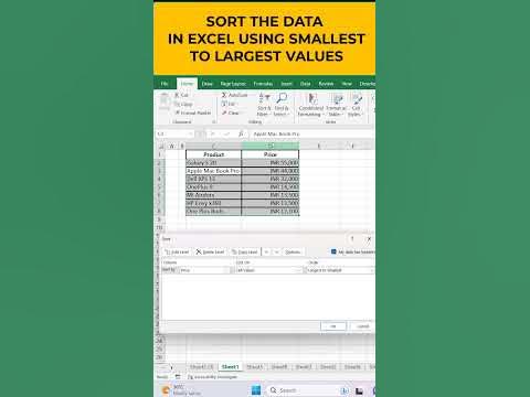 SORT DATA IN #EXCEL USING SMALLEST TO LARGEST VALUE #excelshorts #