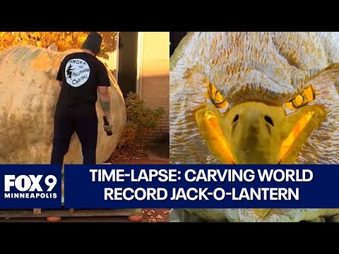 Time-lapse: Watch North America's largest pumpkin be carved into a giant eagle jack-o-lantern