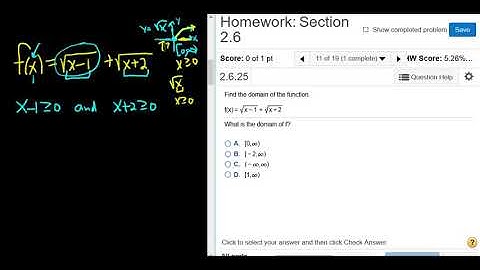 Find the Domain of f(x) = sqrt(x - 1) + sqrt(x + 2) MyMathlab Homework