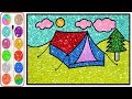 Camping Tent Drawing and Coloring For Kids - Camping Tent Coloring Pages