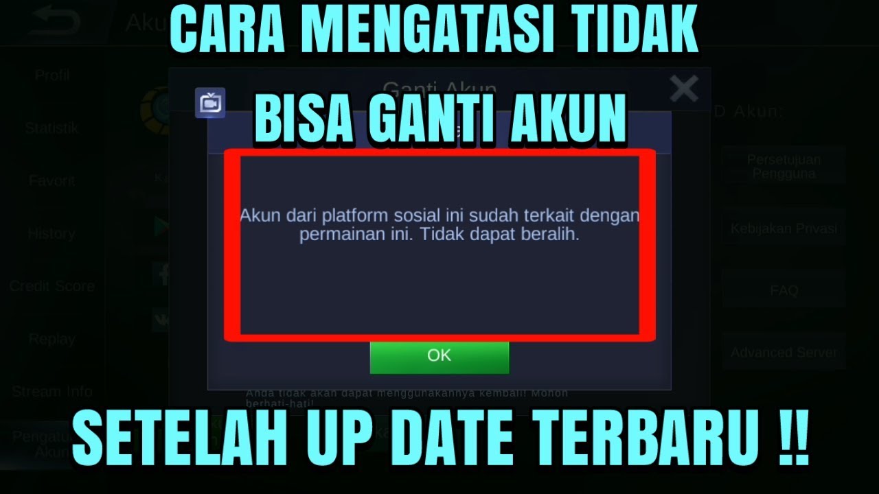 Cara Mengatasi Tidak Bisa Ganti Akun Akun Platform Setelah Up Date 2018 Mobile Legends Youtube