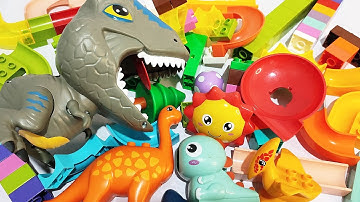 Satisfying Building Blocks ASMR Marble Run - Sun smile & Dinosaur jaws course