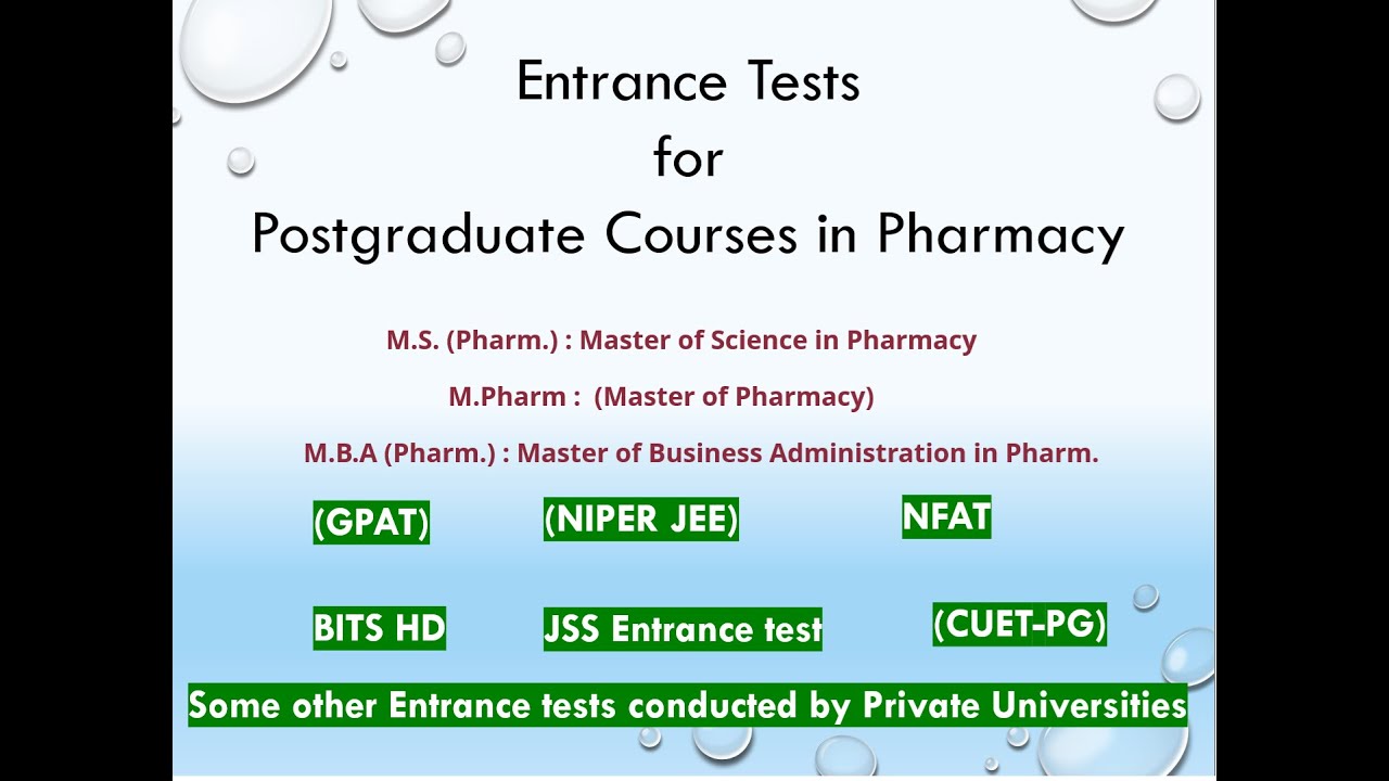 Entrance Test in Pharmacy for Postgraduation Courses