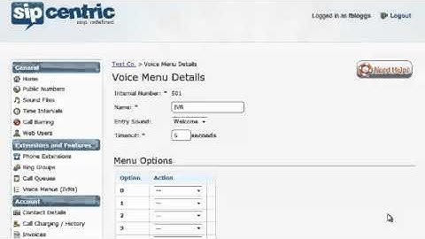 Sipcentric - Setting up a voice menu (IVR)