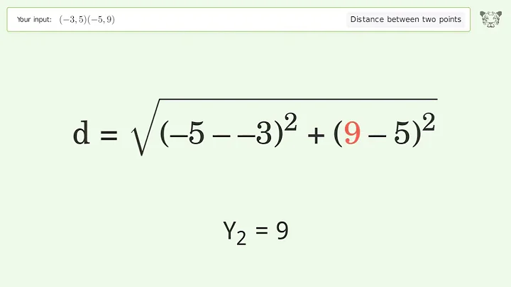Find the distance between two points p1 (-3,5) and p2 (-5,9): Step-by-Step Video Solution