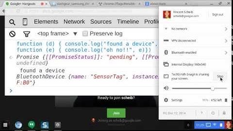 Web Bluetooth requestDevice accessing a SensorTag 2014-12-12